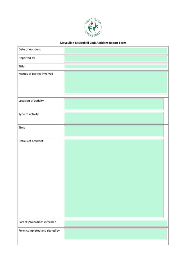 Moycullen Basketball Club Accident Report Form screenshot