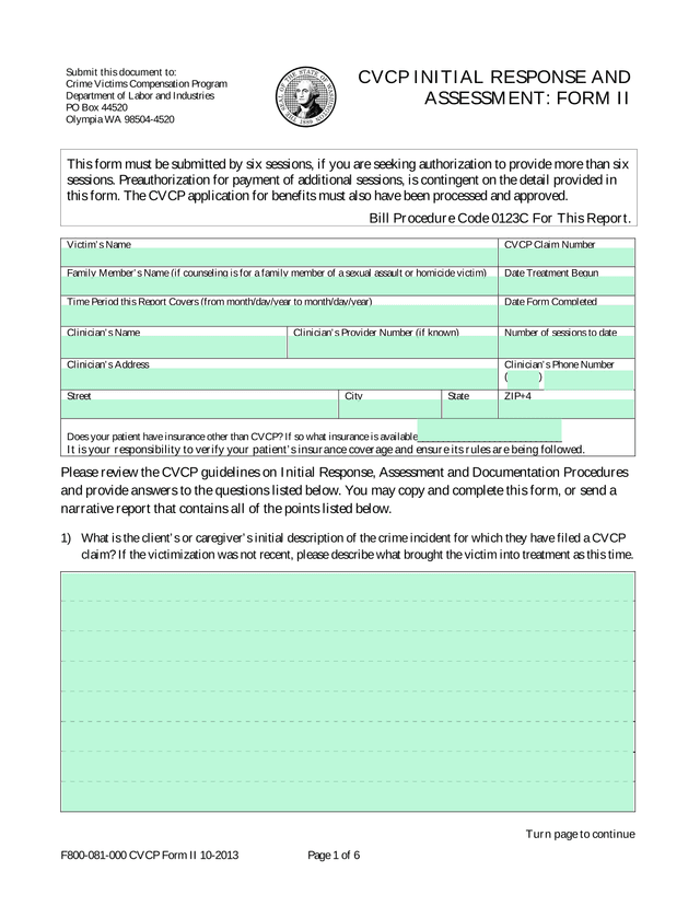 CVCP Initial Response And Assessment Form II screenshot