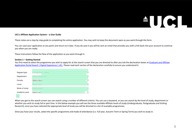 UCLS Affiliate Application System  A User Guide screenshot