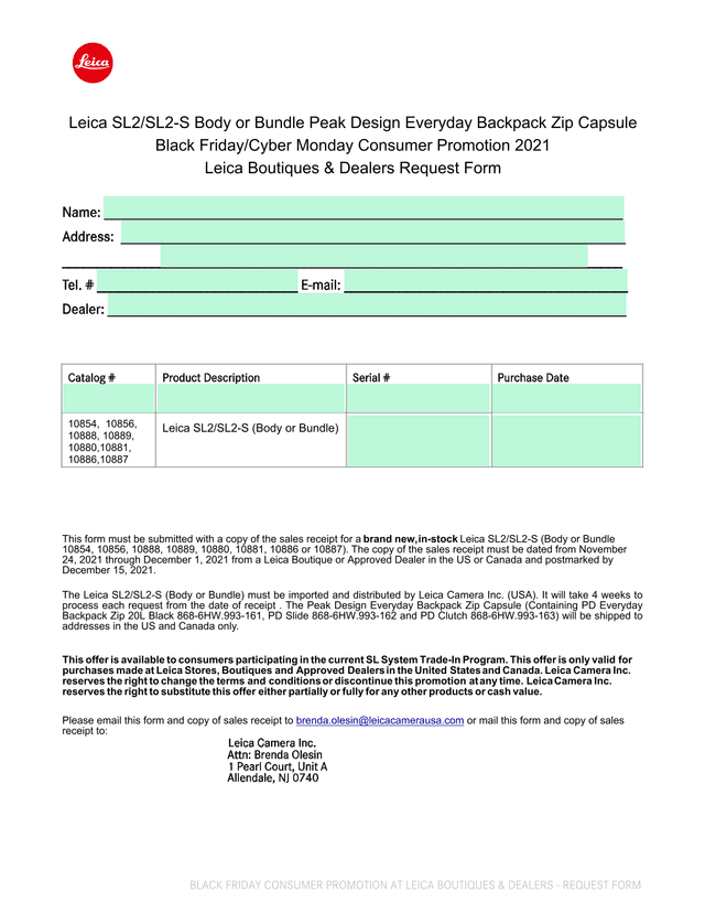 BLACK FRIDAY CONSUMER PROMOTION AT LEICA BOUTIQUES  DEALERS   REQUEST FORM screenshot
