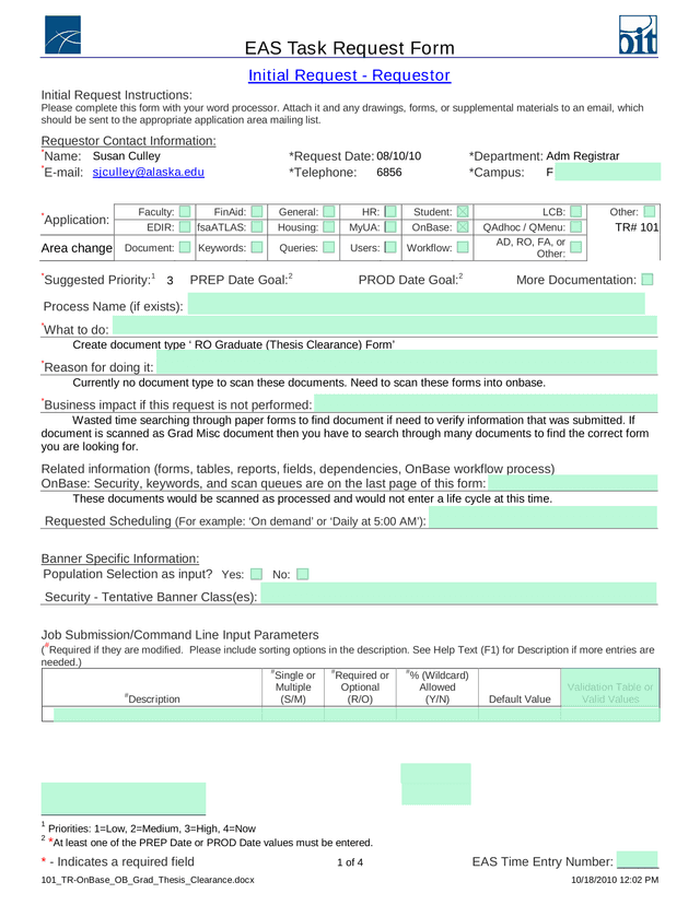 EAS Task Request Form screenshot