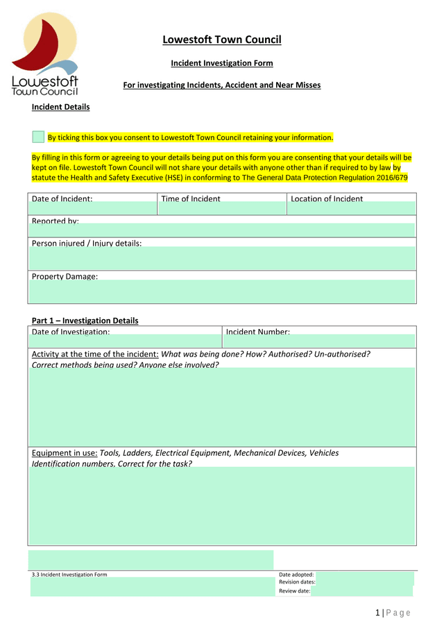 3.3 Incident Investigation Form screenshot