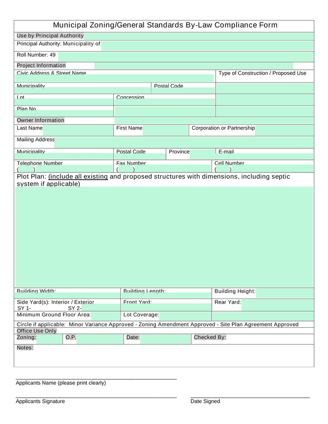 Municipal ZoningGeneral Standards By Law Compliance Form screenshot
