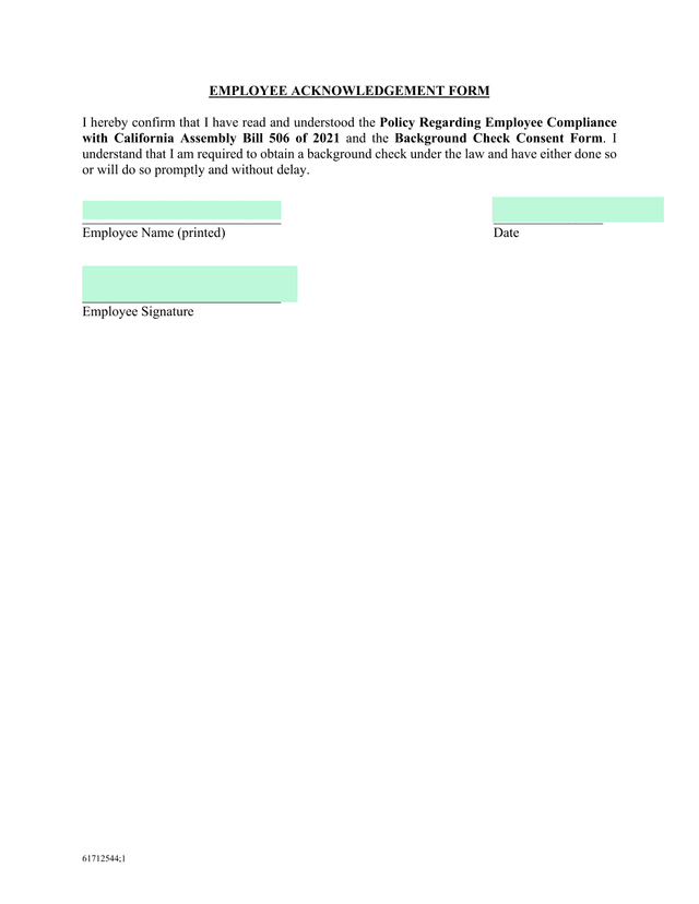 EMPLOYEE ACKNOWLEDGEMENT FORM screenshot