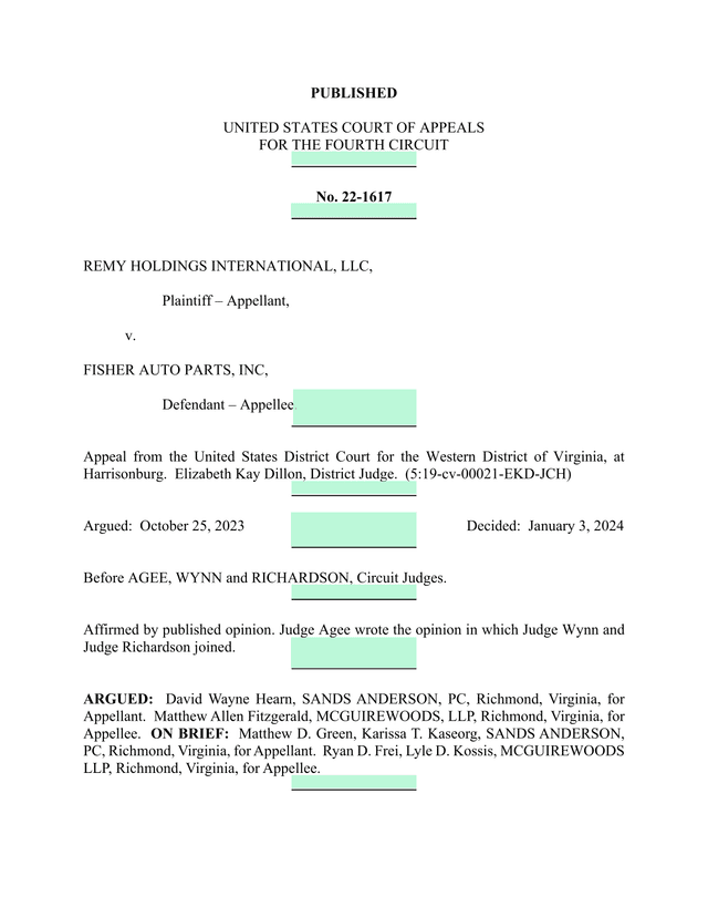 United States Court Of Appeals Case No. 22 1617 Remy Holdings International, LLC V. Fisher Auto Part screenshot
