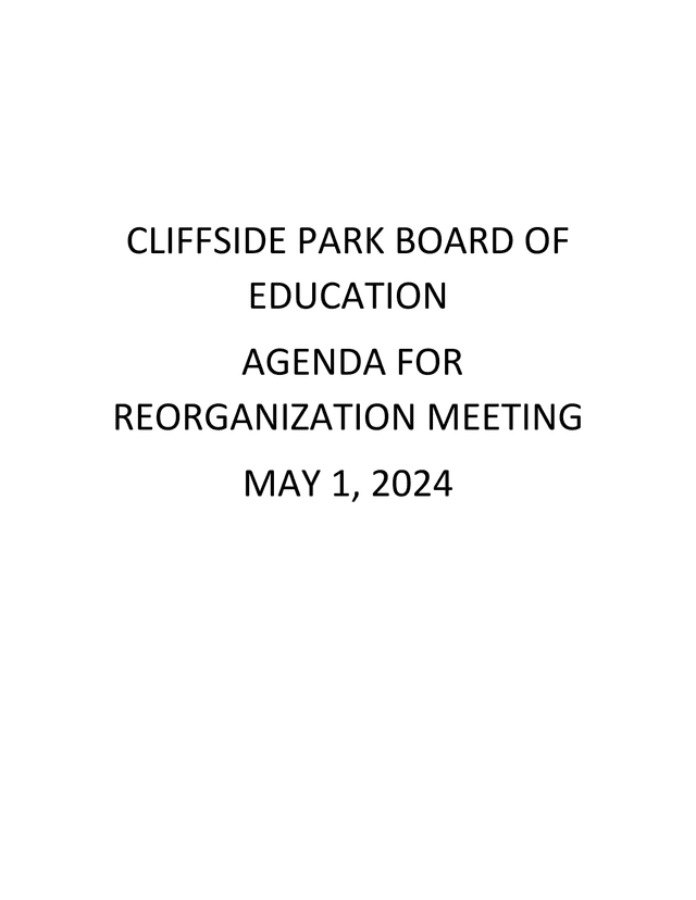 Cliffside Park Board Of Education Reorganization Agenda screenshot