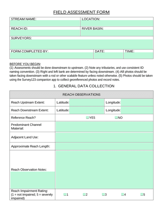 Field Assessment Form screenshot
