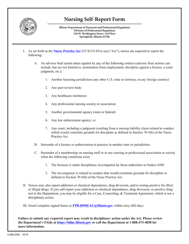 Nurse Practice Act Reporting Requirements screenshot