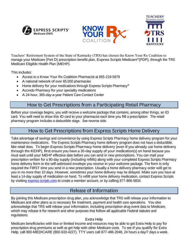 TRS Medicare Eligible Health Plan (MEHP) Prescription Drug Benefit Guide screenshot