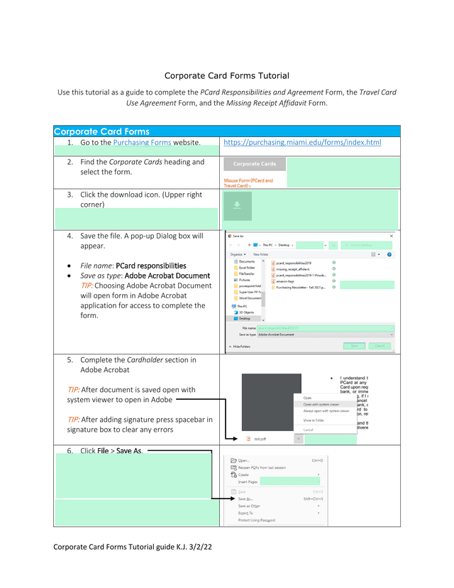 Corporate Card Forms Tutorial screenshot