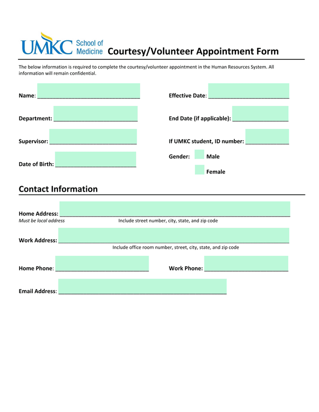 CourtesyVolunteer Appointment Form screenshot