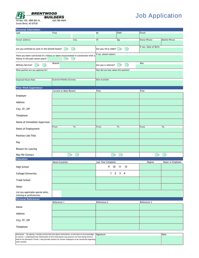 Job Application screenshot