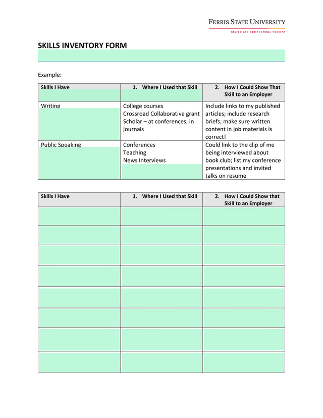 Skills Inventory Form screenshot