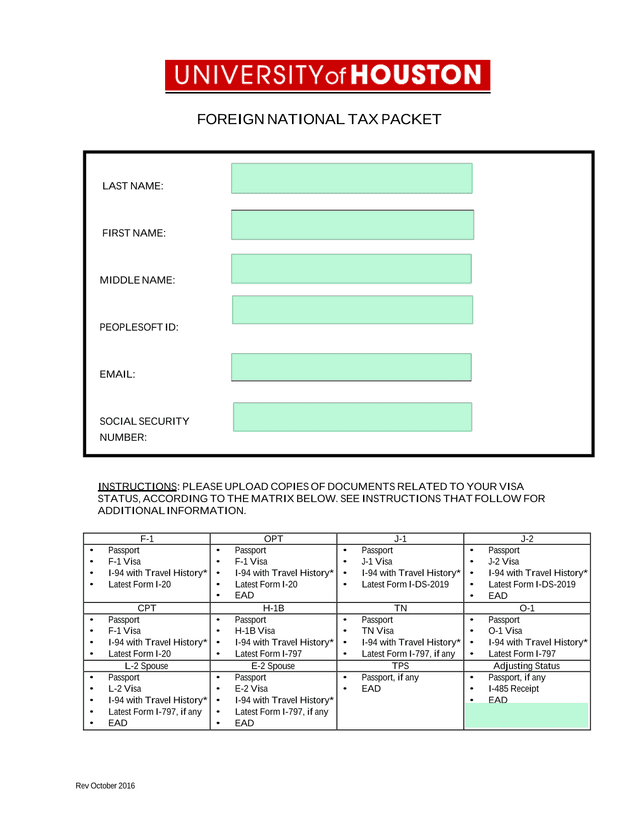 Foreign National Tax Packet screenshot