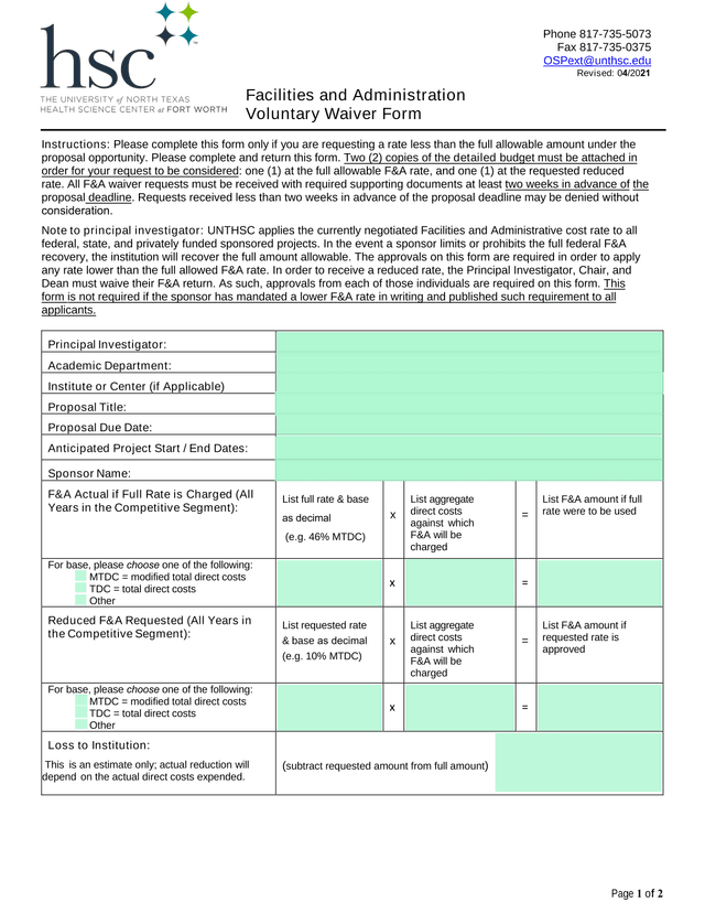 Voluntary Waiver Form screenshot