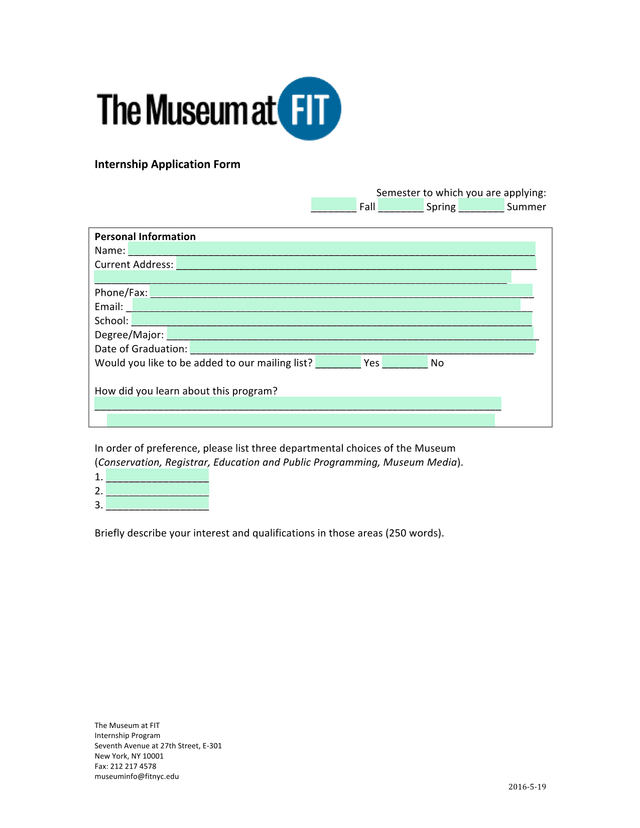 Internship Application Form screenshot