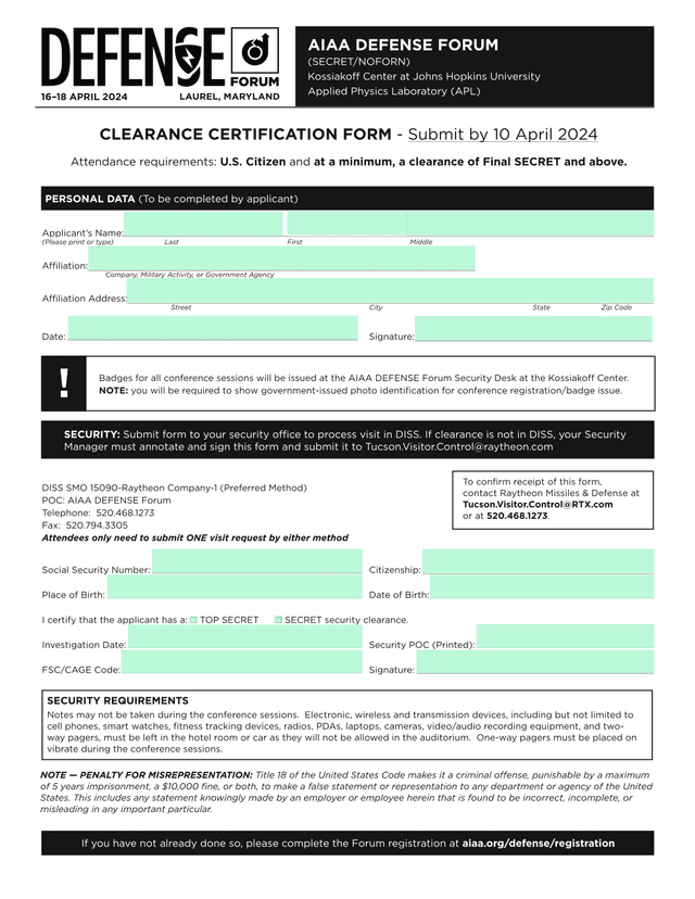 CLEARANCE CERTIFICATION FORM screenshot