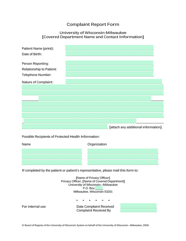 Complaint Report Form screenshot