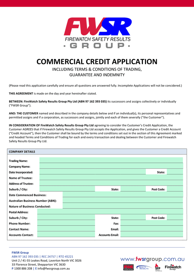 Commercial Credit Application screenshot