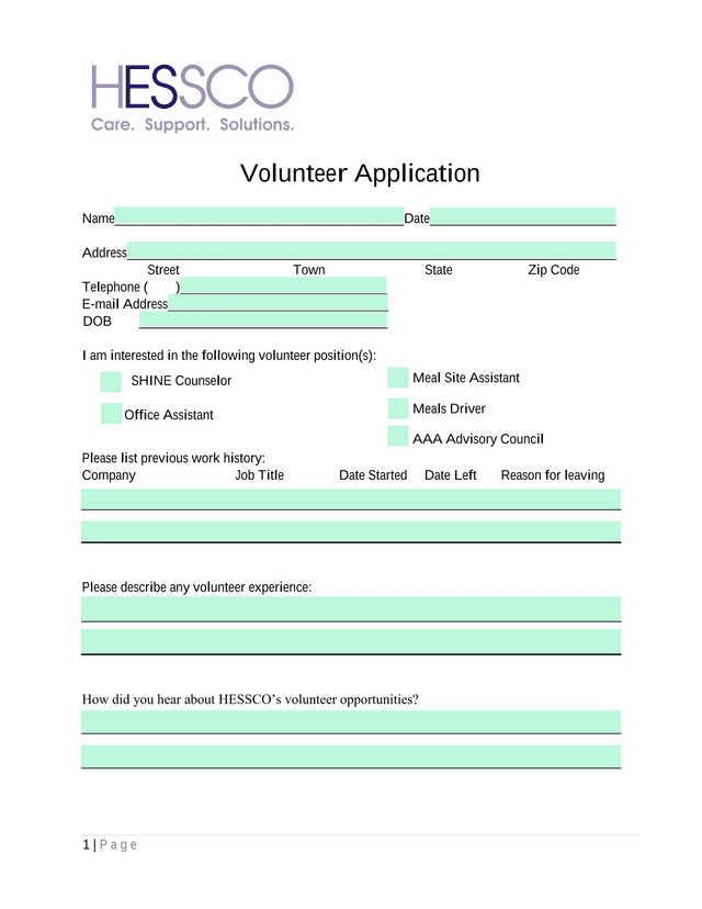 Volunteer Application screenshot