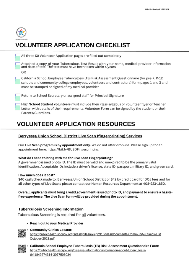 HR 10   Volunteer Application Checklist screenshot