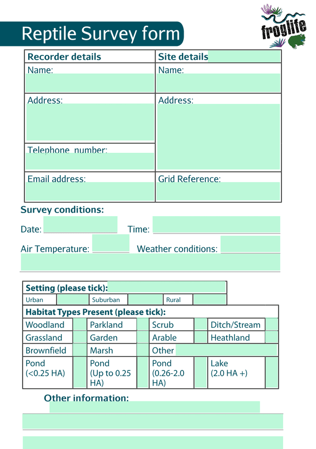 Reptile Survey Form screenshot