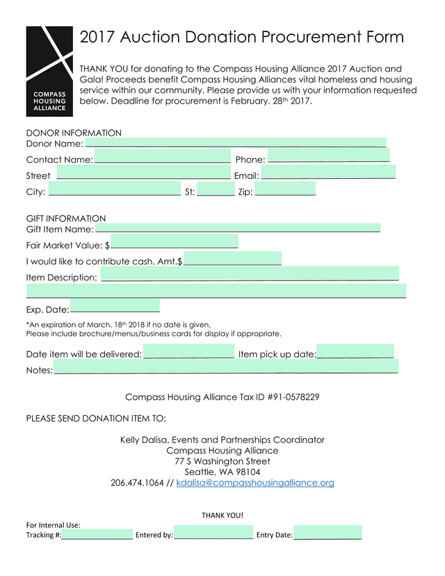 2017 Auction Donation Procurement Form screenshot