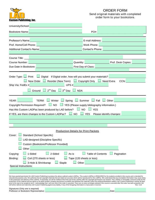 ORDER FORM screenshot