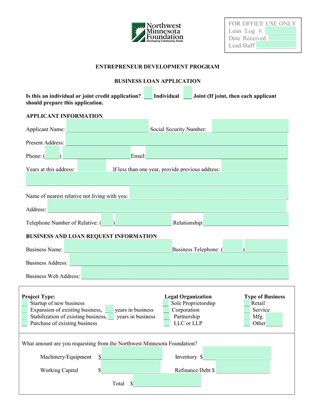 ENTREPRENEUR DEVELOPMENT PROGRAM BUSINESS LOAN APPLICATION screenshot