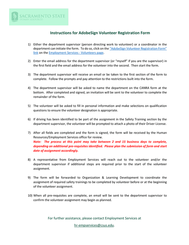 AdobeSign Volunteer Registration Form screenshot