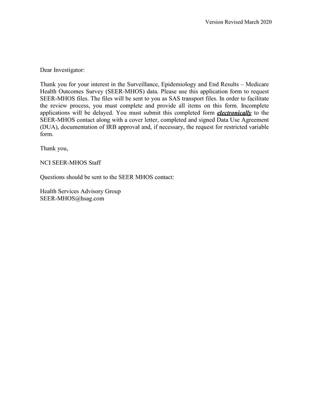 SEER MHOS Data Application Form screenshot