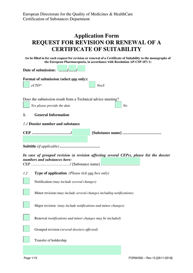 REQUEST FOR REVISION OR RENEWAL OF A CERTIFICATE OF SUITABILITY screenshot