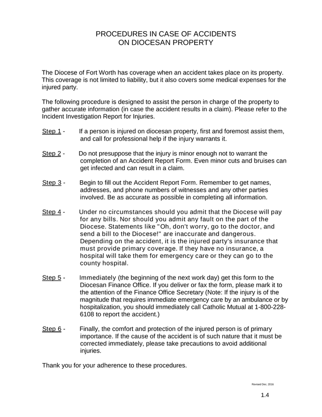 Procedures In Case Of Accidents On Diocesan Property screenshot