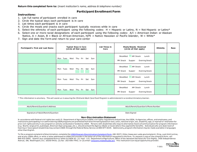 Participant Enrollment Form screenshot