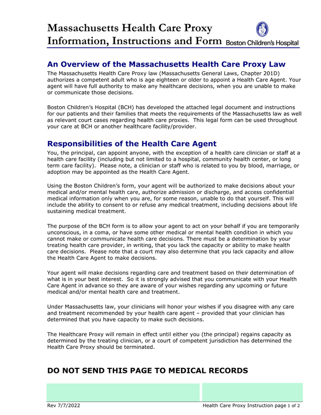 Massachusetts Health Care Proxy screenshot