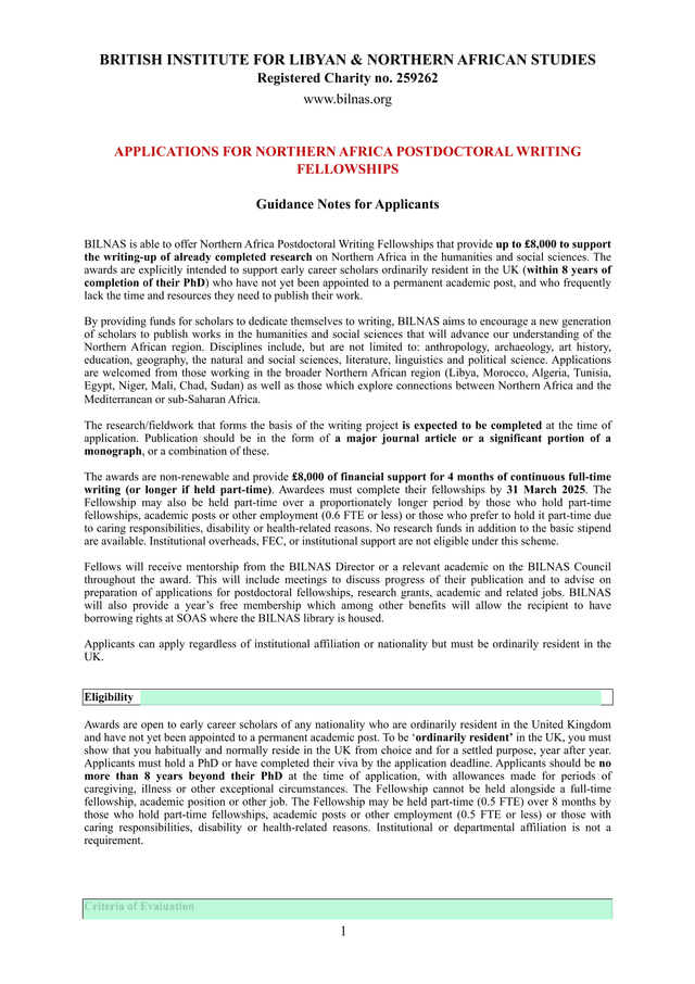 APPLICATIONS FOR NORTHERN AFRICA POSTDOCTORAL WRITING FELLOWSHIPS screenshot