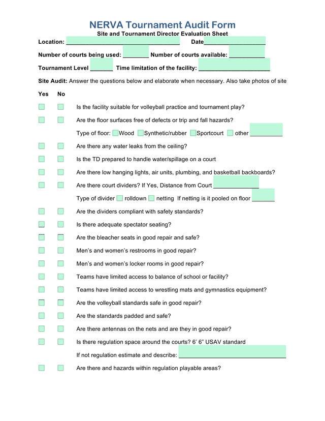 NERVA Tournament Audit Form screenshot