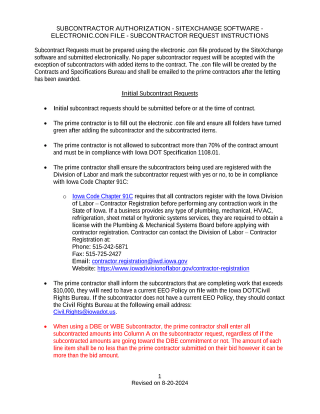 SUBCONTRACTOR AUTHORIZATION   SITEXCHANGE SOFTWARE   ELECTRONIC.CON FILE   SUBCONTRACTOR REQUEST INS screenshot