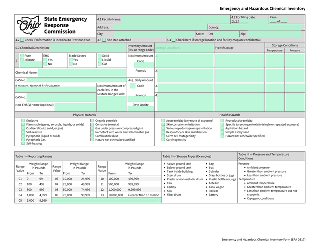 Emergency And Hazardous Chemical Inventory Form (EPA 0317) screenshot