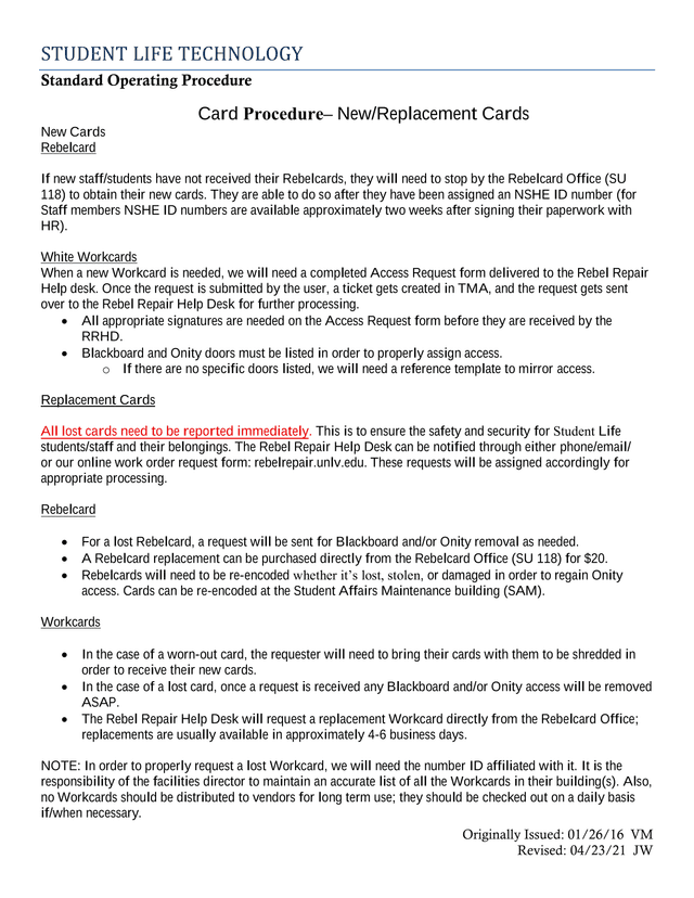 Card Procedure NewReplacement Cards screenshot
