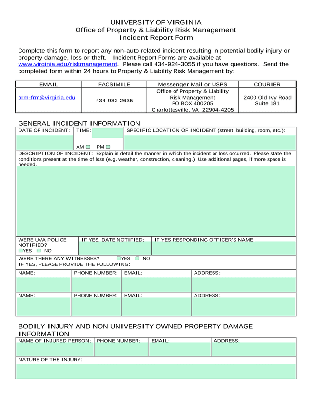 Incident Report Form screenshot