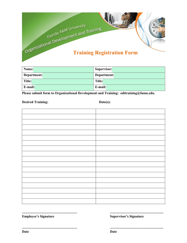 Training Registration Form screenshot