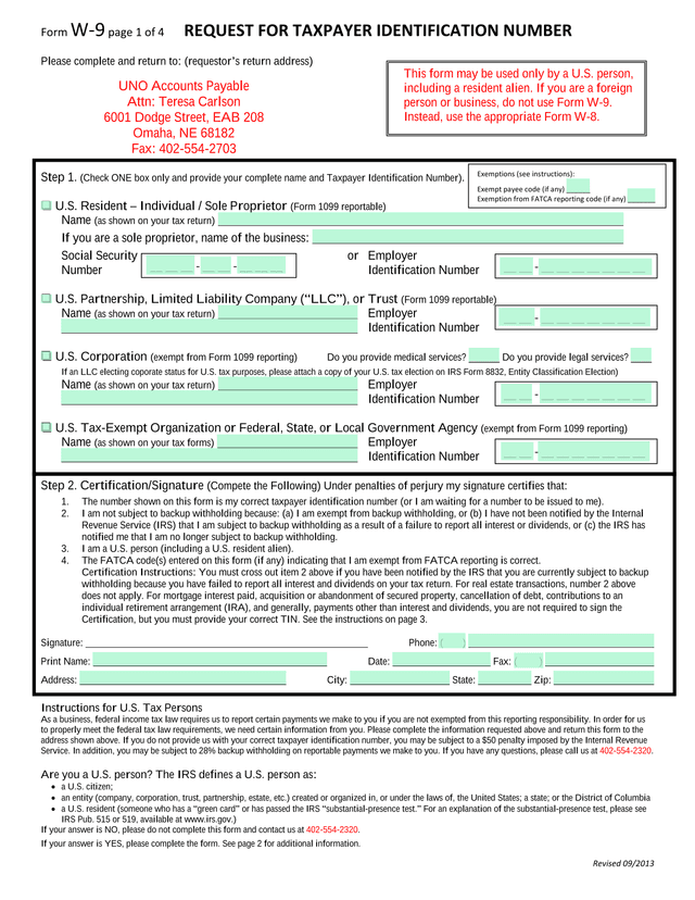 Form W 9 screenshot
