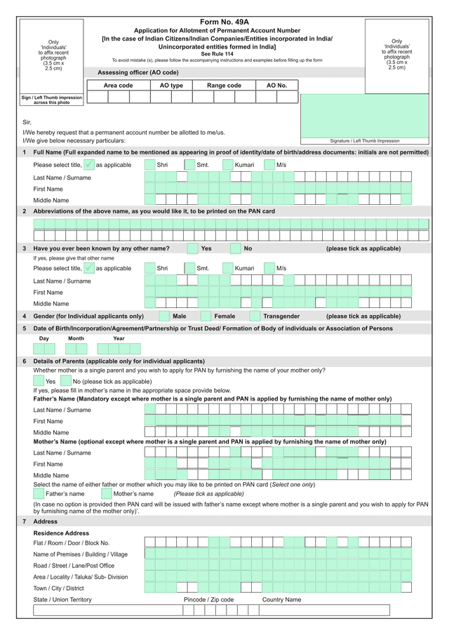 Form No. 49A   Application For Allotment Of Permanent Account Number screenshot