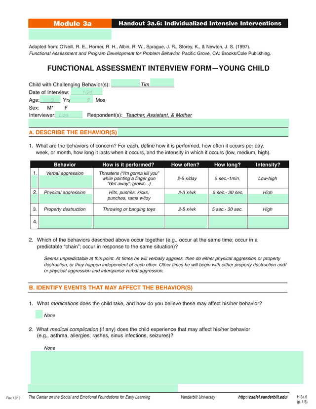 Functional Assessment Interview FormYoung Child screenshot