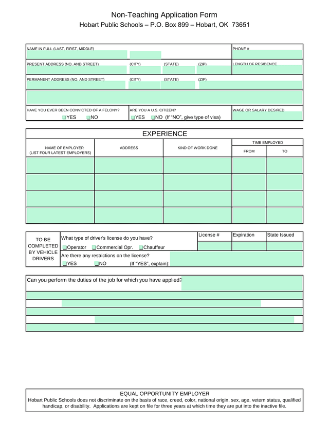 Non Teaching Application Form screenshot