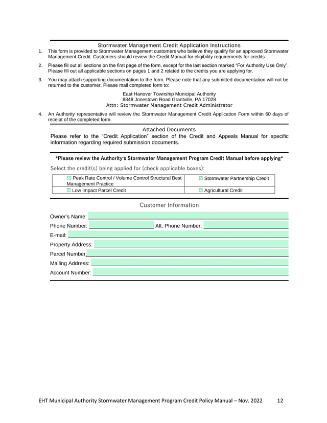Stormwater Management Credit Application Instructions screenshot
