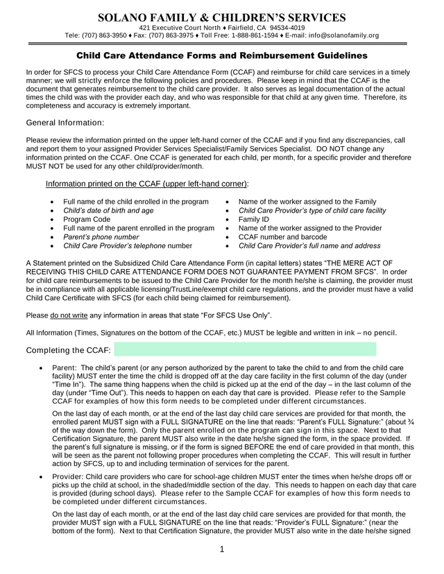 Child Care Attendance Forms And Reimbursement Guidelines screenshot