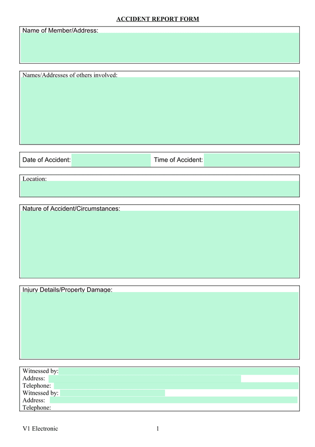 ACCIDENT REPORT FORM screenshot
