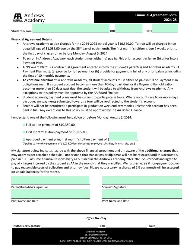 Financial Agreement Details screenshot
